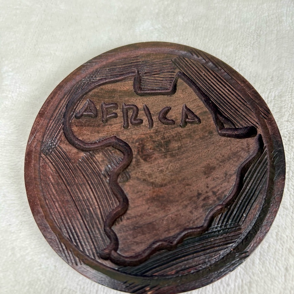 Vintage Africa Carved Wooden Coaster Set African Animals